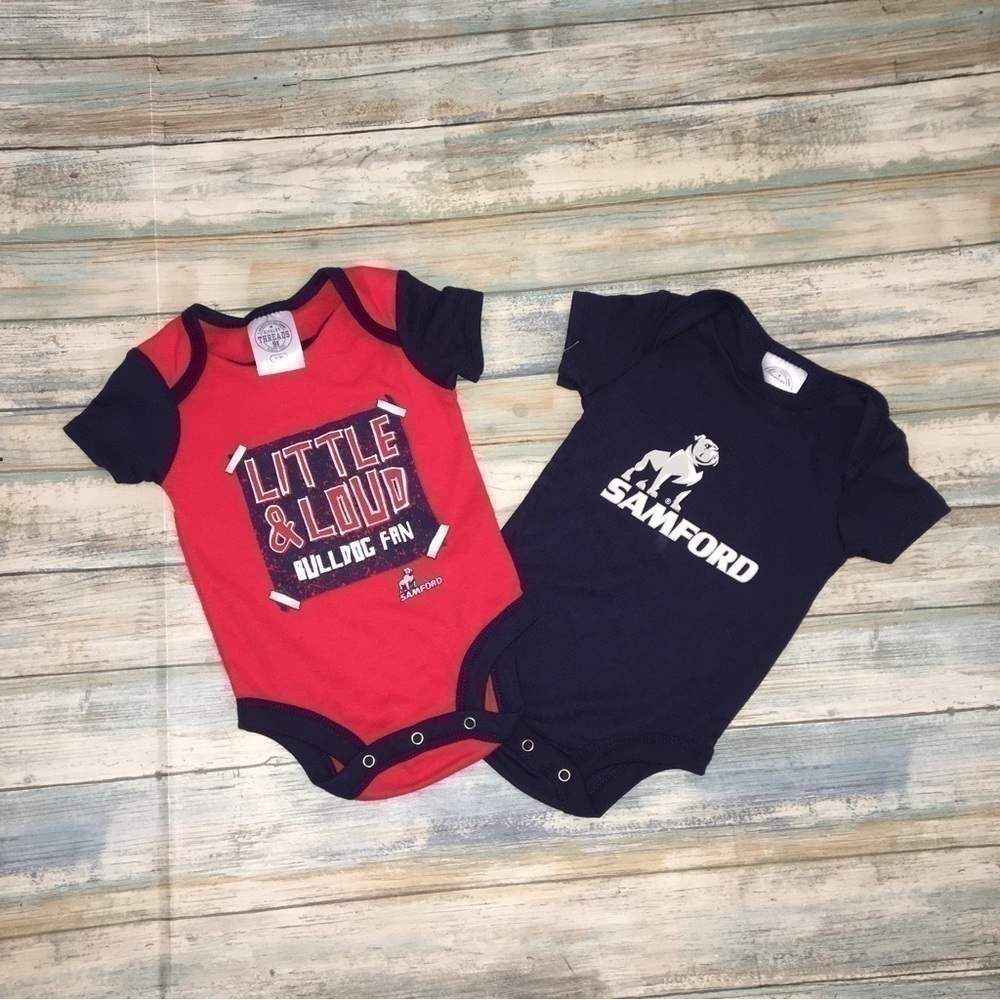 Samford Bulldogs Baby Onesie Set 0-3M Red Blue NCAA Bundle Infant